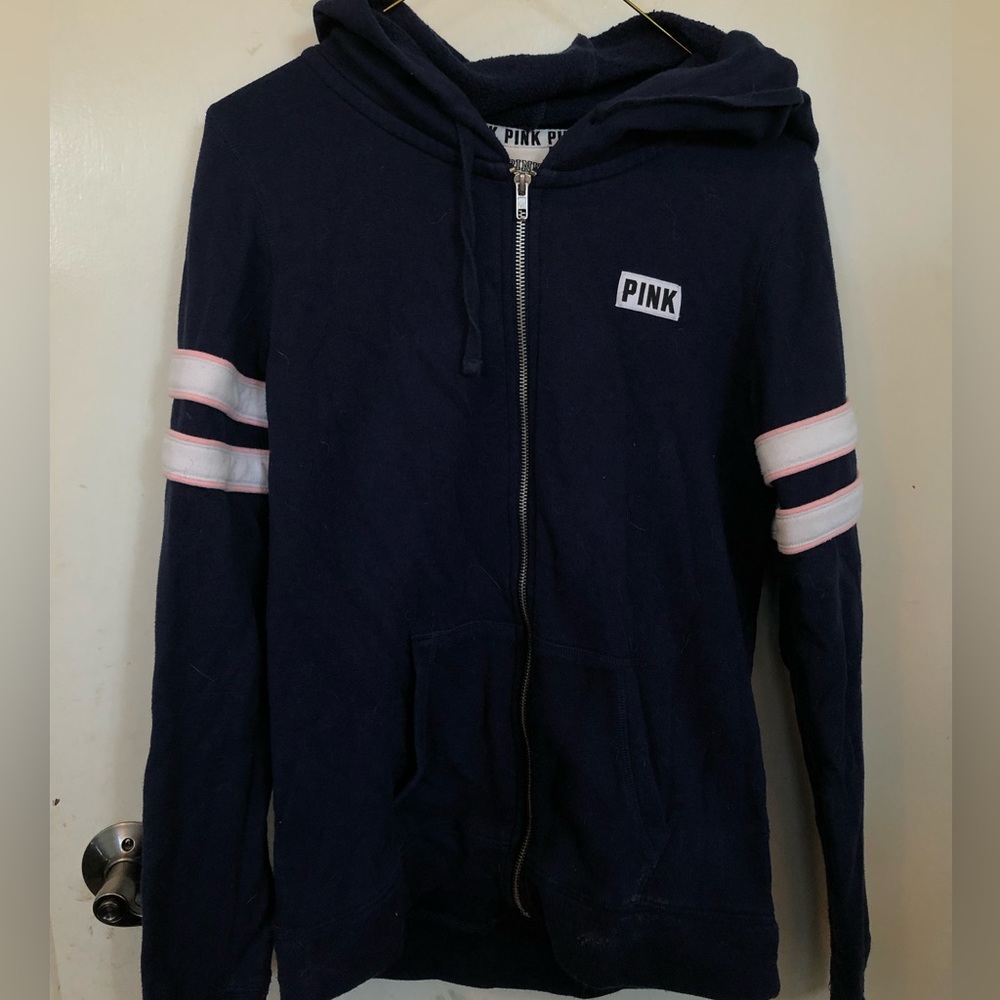 PINK zip up hoodie navy blue